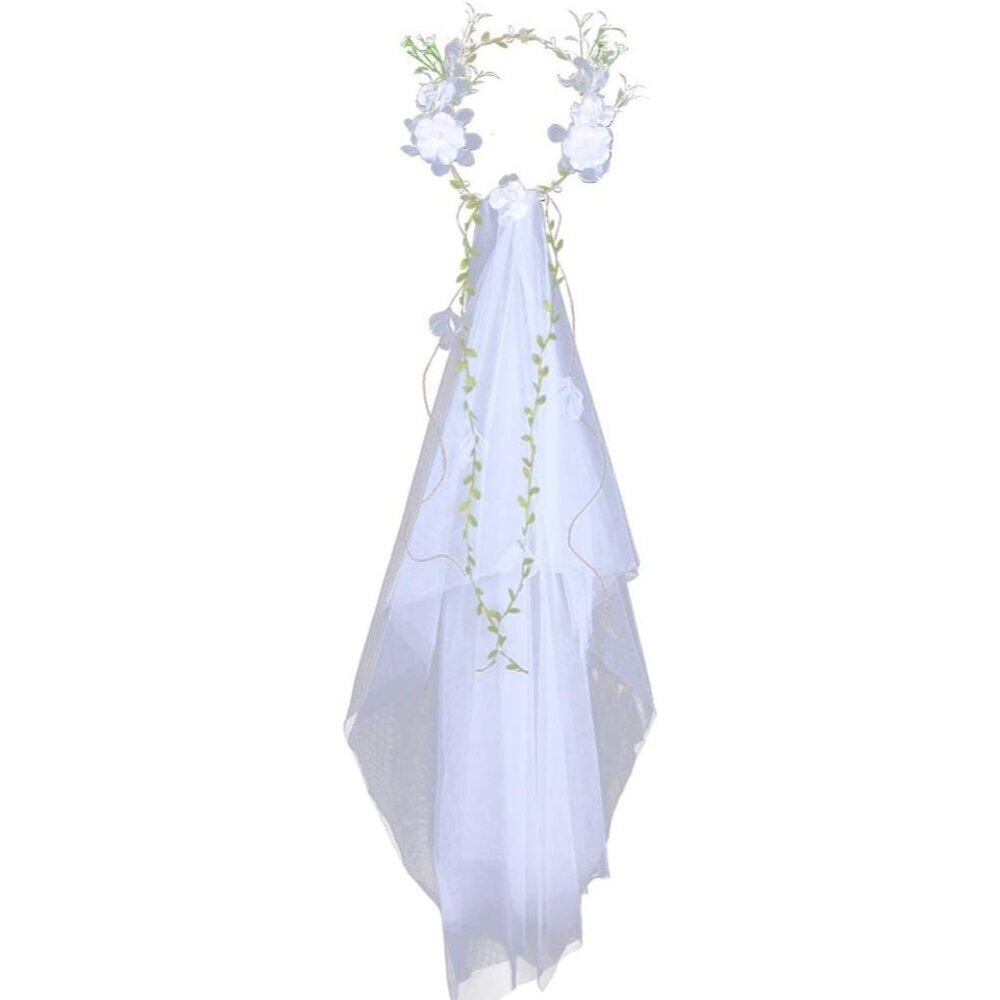 Wedding Bridal Veil Floral Garland Boho Flower Crown for Bachelorette Beach Wedd